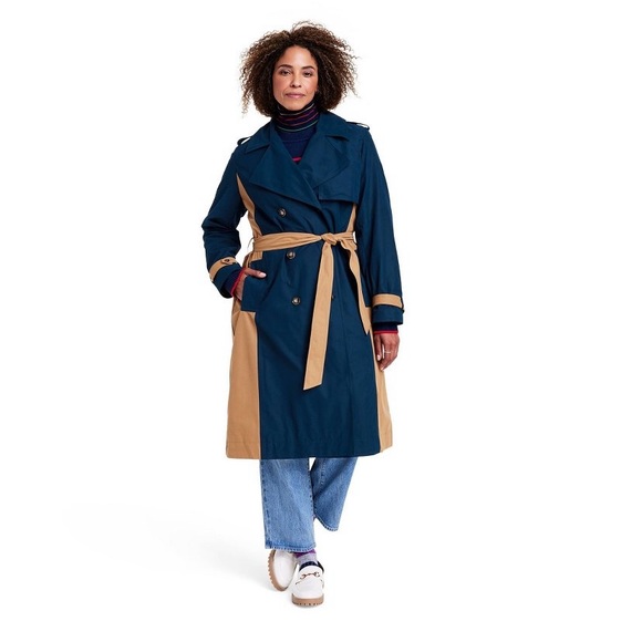 🔖 LA LIGNE x Target Women's Side Stripe Trench Coat Navy Tan - Picture 6 of 11